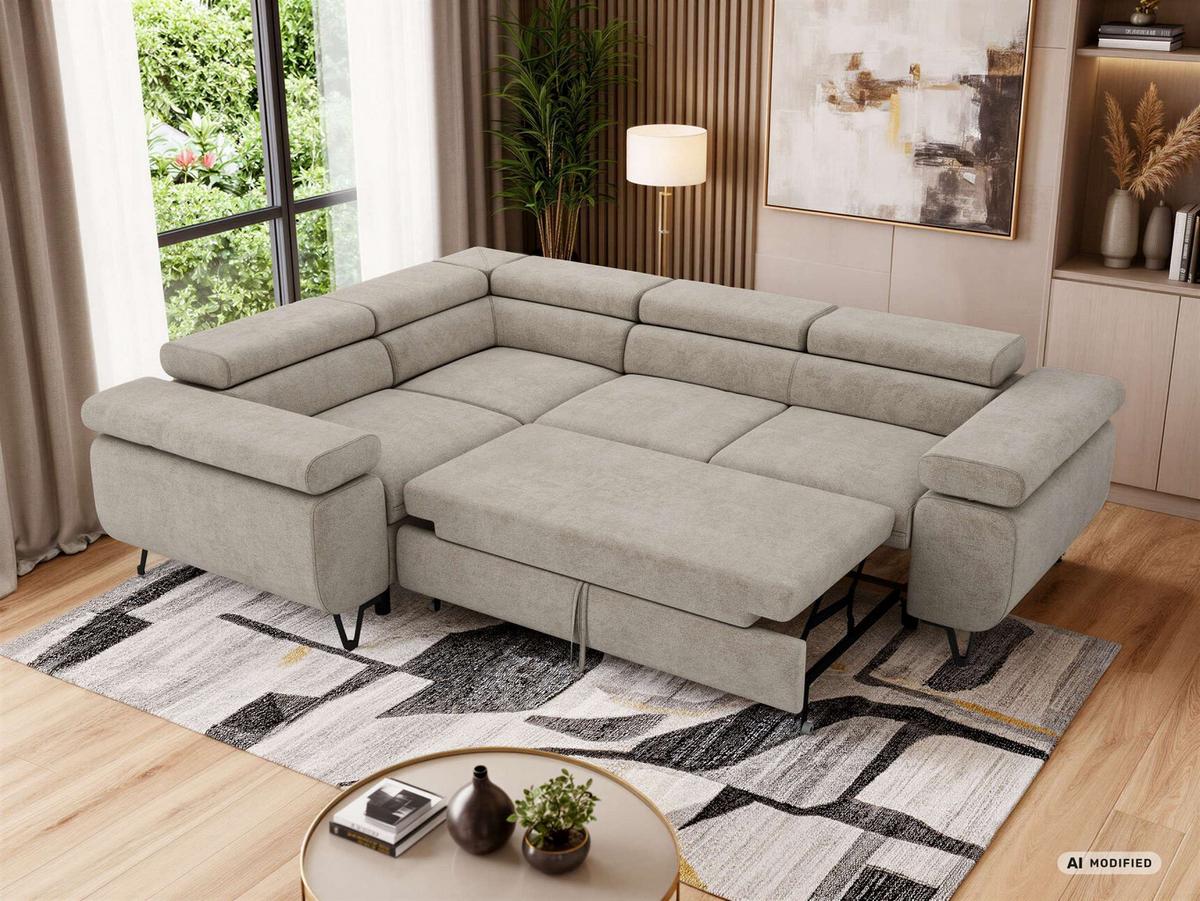 ECKSOFA FALCO L - Greige Stukture - Links Seite - Greige/Schwarz, Textil/Metall (197/268cm) - MKS