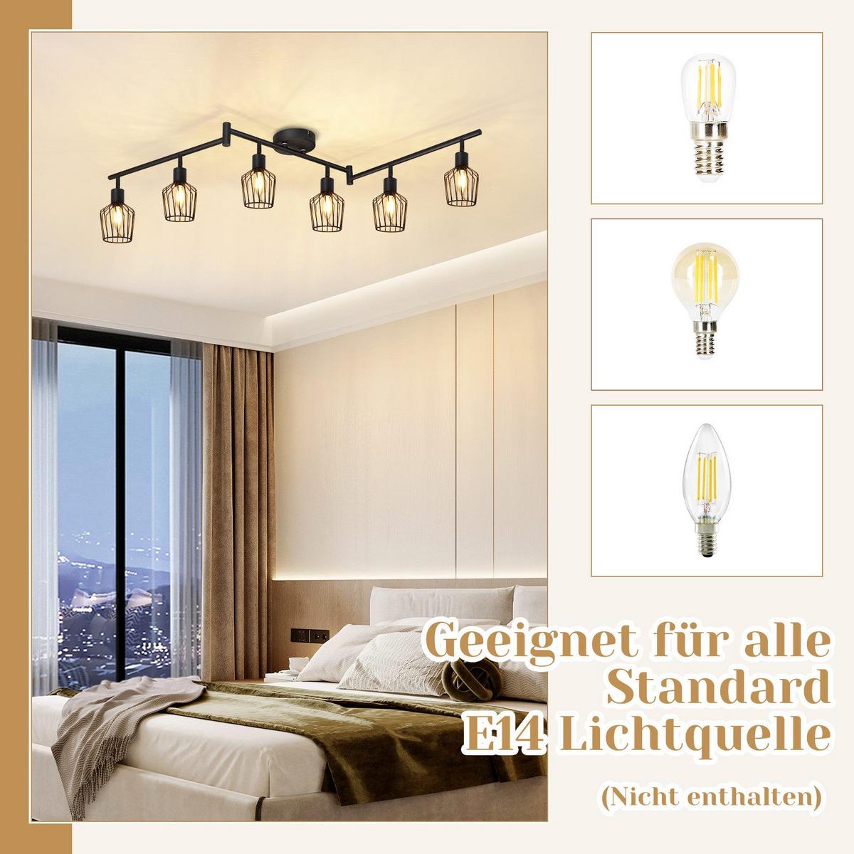 DECKENSTRAHLER Franziska 6-flammig 122/20/10 cm - Schwarz, Metall (122/20/10cm) - Nettlife