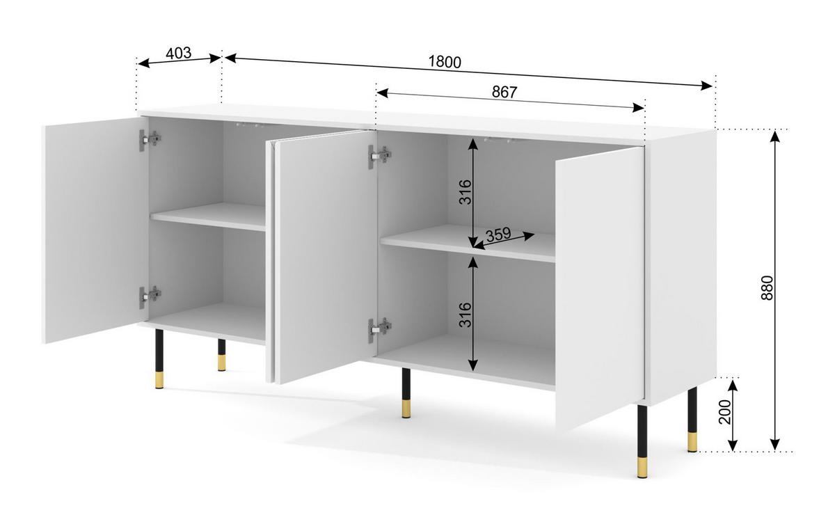 KOMMODE Schwarz, Gold 180/88/40 - Schwarz, Holzwerkstoff (180/88/40cm) - RAUMHIRSCH FURNITURE