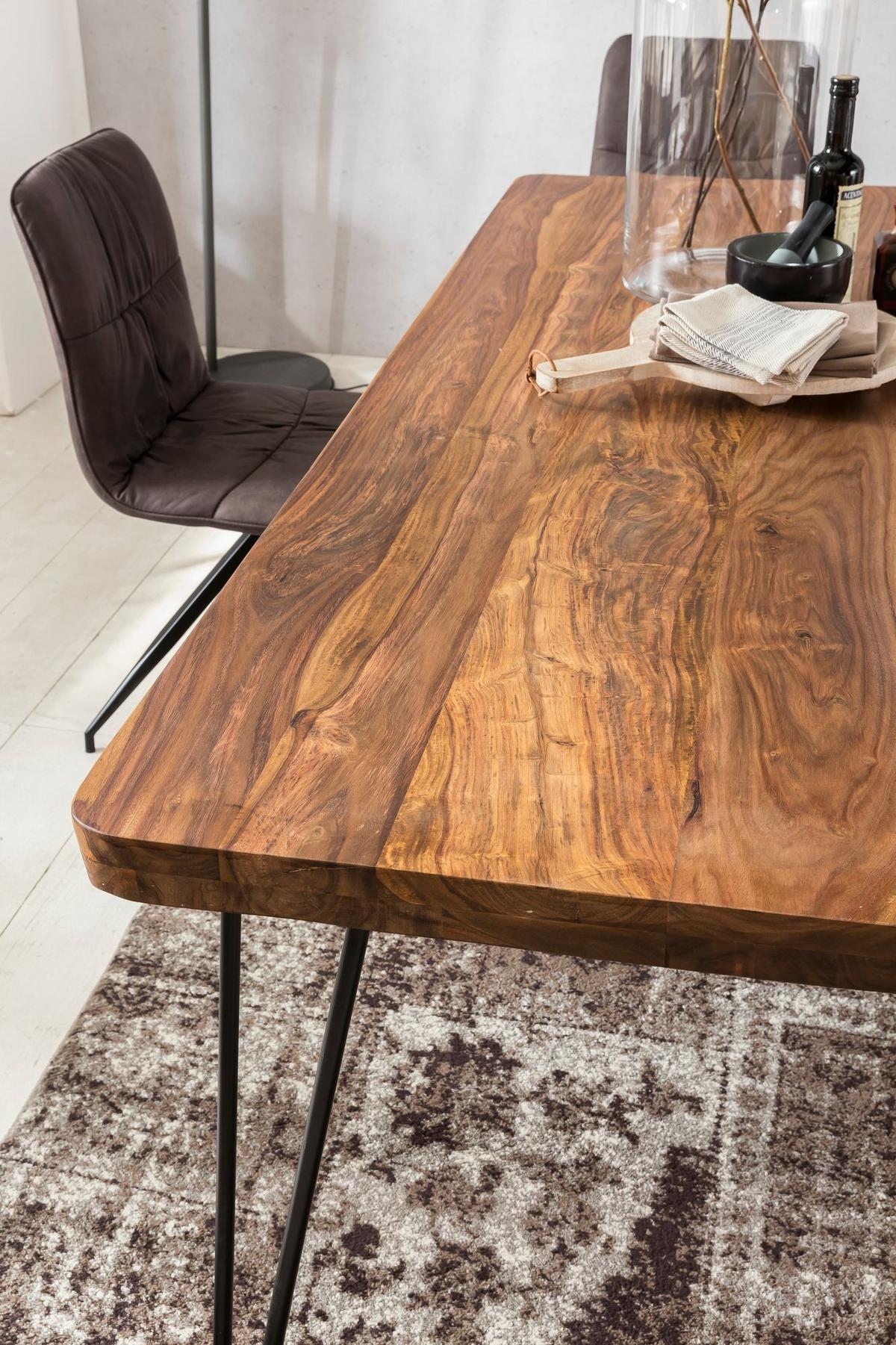 ESSTISCH Massivholz Metallbeine Handgefertigt BALU, Braun 120x80x76 cm - Schwarz/Braun, Holz/Metall (80/120/76cm) - KADIMA DESIGN