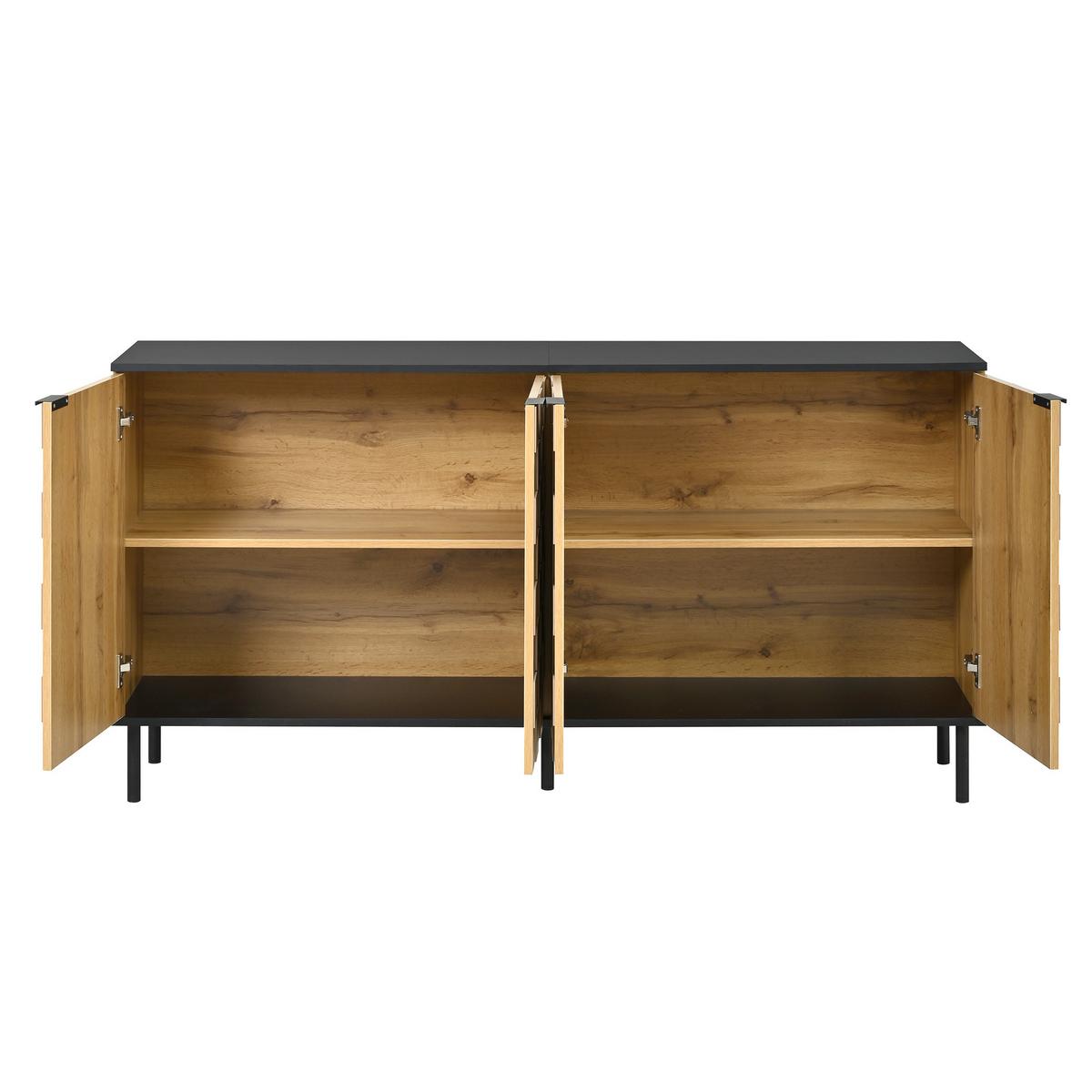 SIDEBOARD holzoptik & mosaik-design mit 2 türen & schwarzen metallfüßen - Naturfarben, Holzwerkstoff (160/80.5/35cm) - Urban Meuble