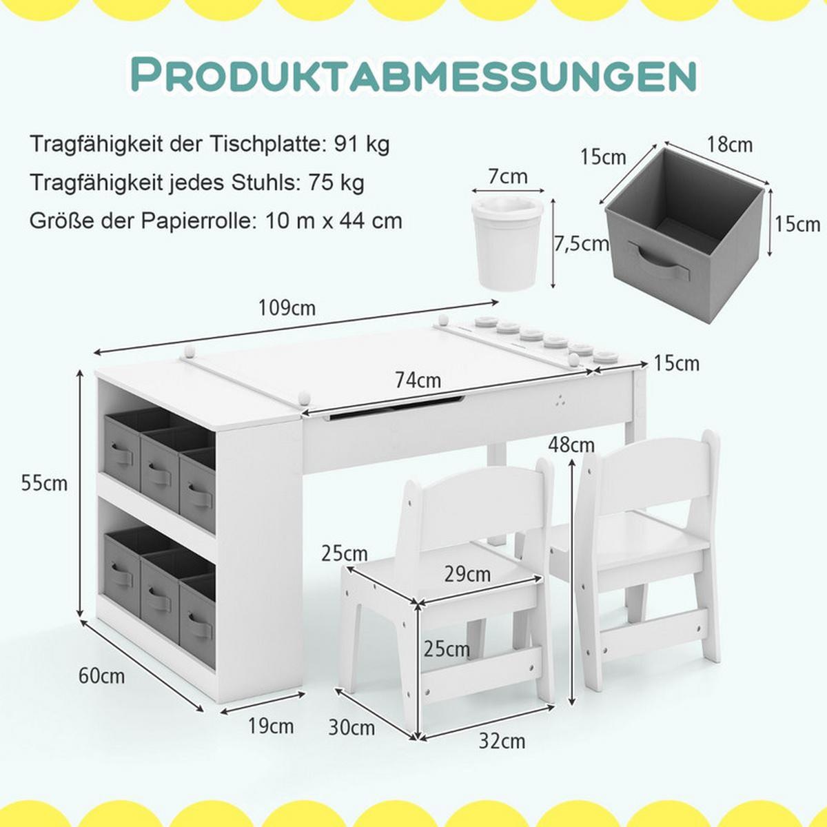 KINDERTISCH mit Stuhl weiß(3-tlg) - Weiß, Holzwerkstoff (109/55/60cm) - COSTWAY