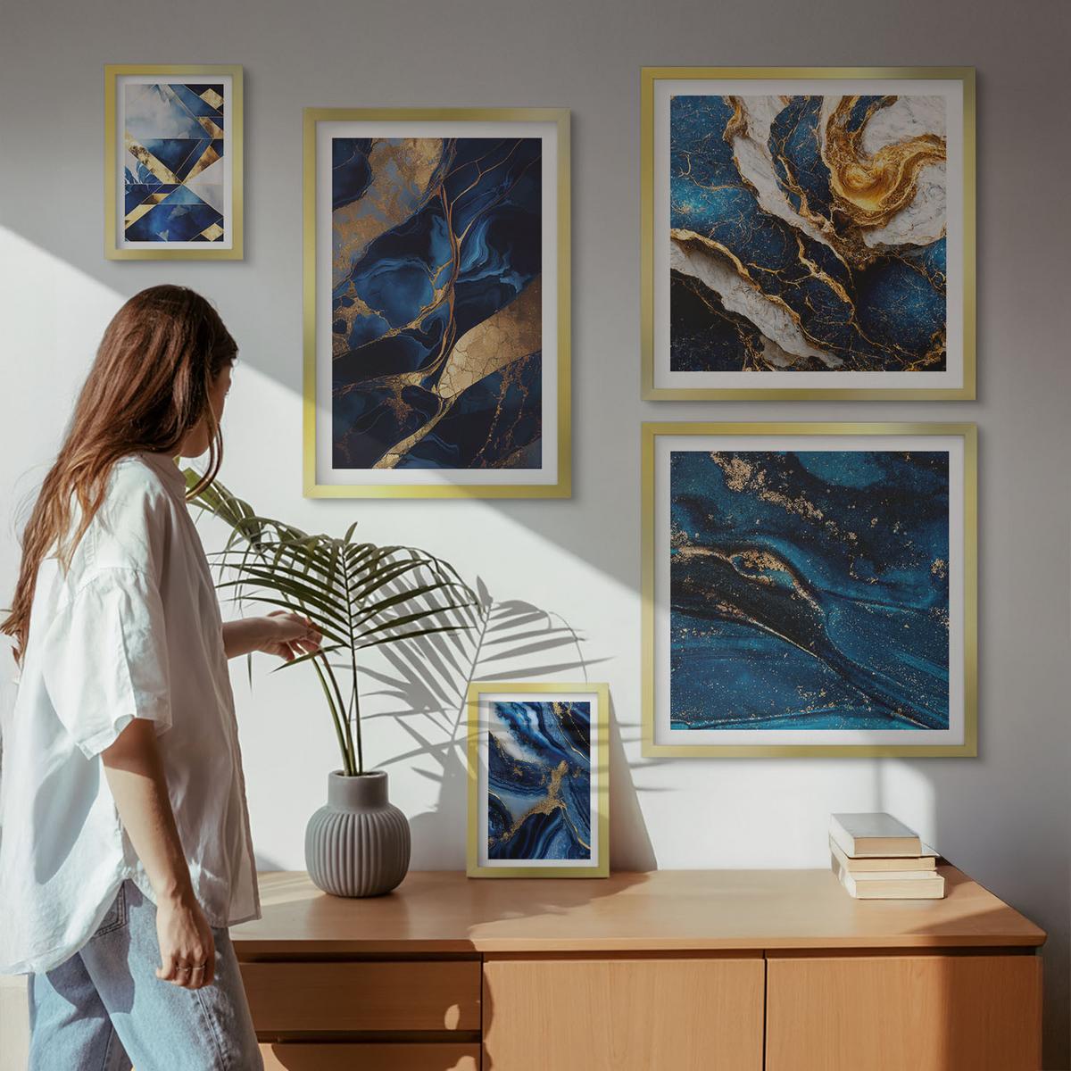 BILDER SET 5er Set - 50x50 cm & 20x30 cm & 40x60 cm Goldrahmen - Abstrakte, elegante Muster - Goldfarben, Kunststoff (40/60cm) - TULUP