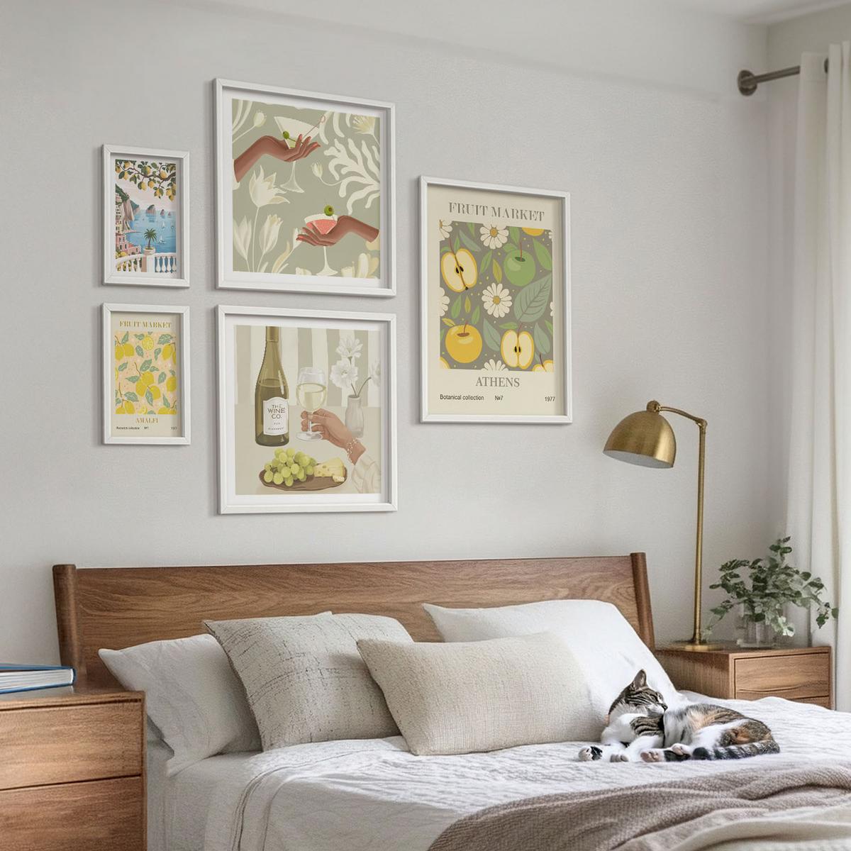 BILDER SET 5er Set - 50x50 cm & 20x30 cm & 40x60 cm Weißer Rahmen - Vintage-Poster mit Fruchtmustern - Weiß, Kunststoff (40/60cm) - TULUP