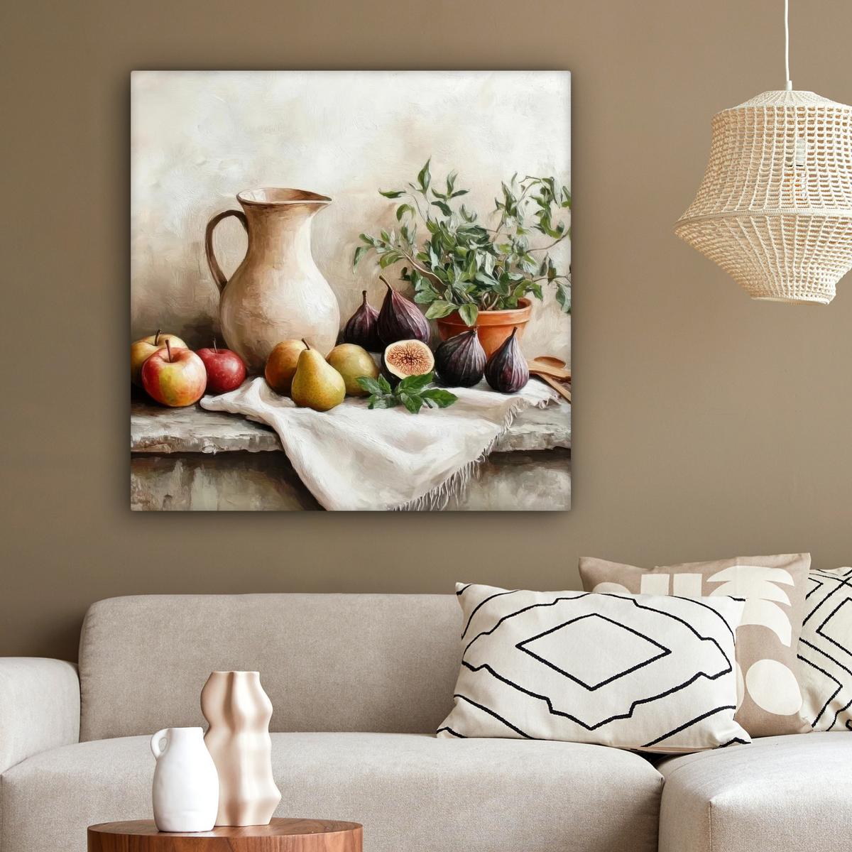 LEINWANDBILD Obst - Kräuter - Ländlich Deko Groß 90x90 cm - Naturfarben, Textil (90/90cm) - MuchoWow