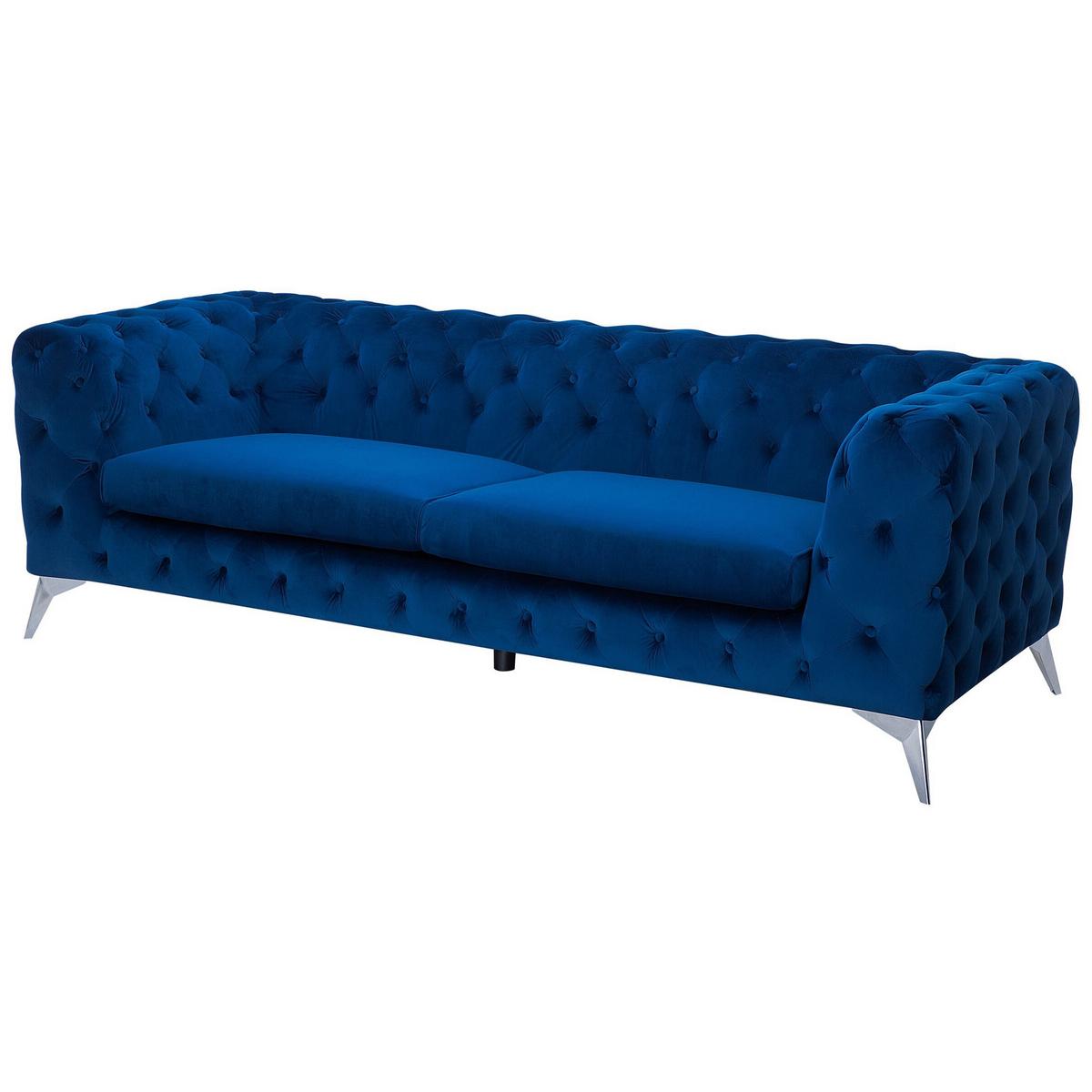 3-SITZER-SOFA Samtstoff Dunkelblau Sotra - Hellblau, Textil (224/70/85cm) - Beliani