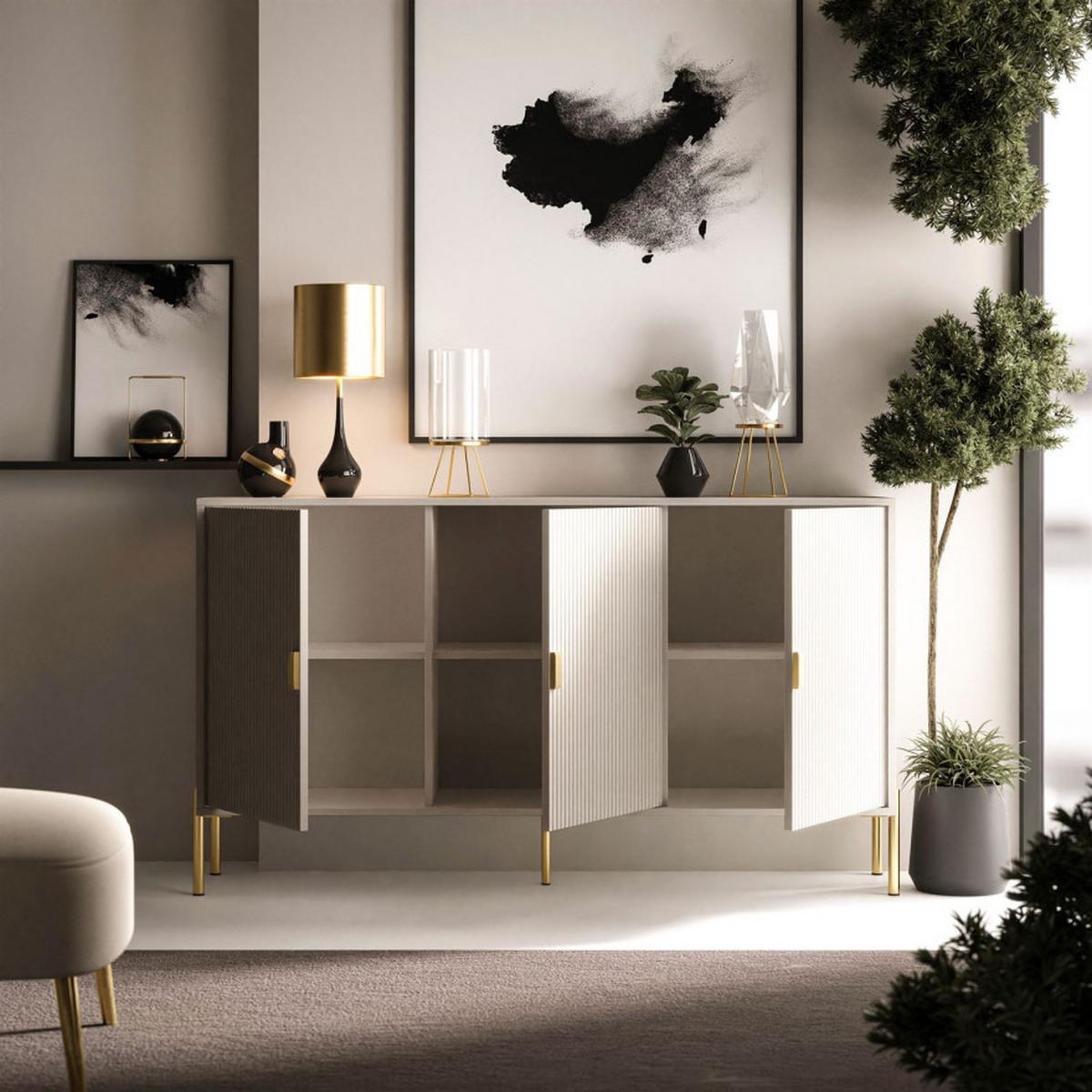 KOMMODE DALIA 3D - Kaschmir/Goldfarben, Holzwerkstoff (154/84/49cm) - Lookway