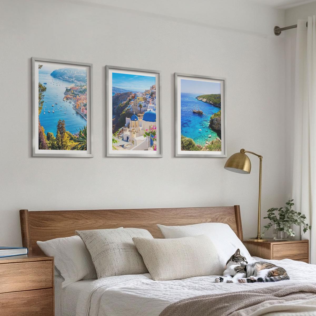 BILDER SET 3er Set - 40x60 cm Silberner Rahmen - Griechische Ansichten von Santorin Oia - Silberfarben, Kunststoff (40/60cm) - TULUP