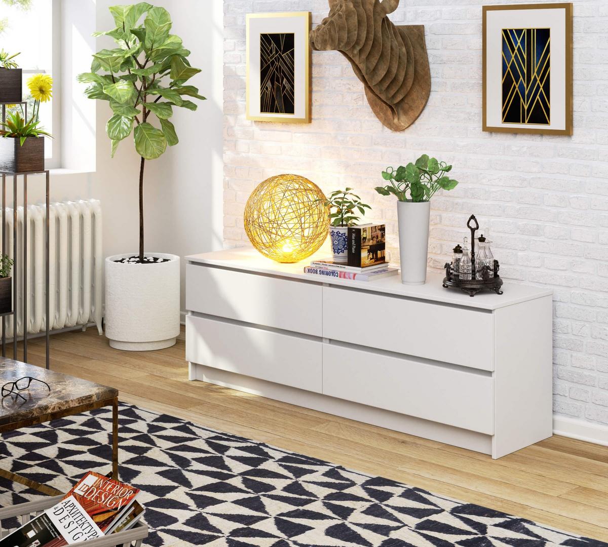 KOMMODE Weiß 55/160/40 - Weiß, Holzwerkstoff (160/55/40cm) - RAUMHIRSCH FURNITURE