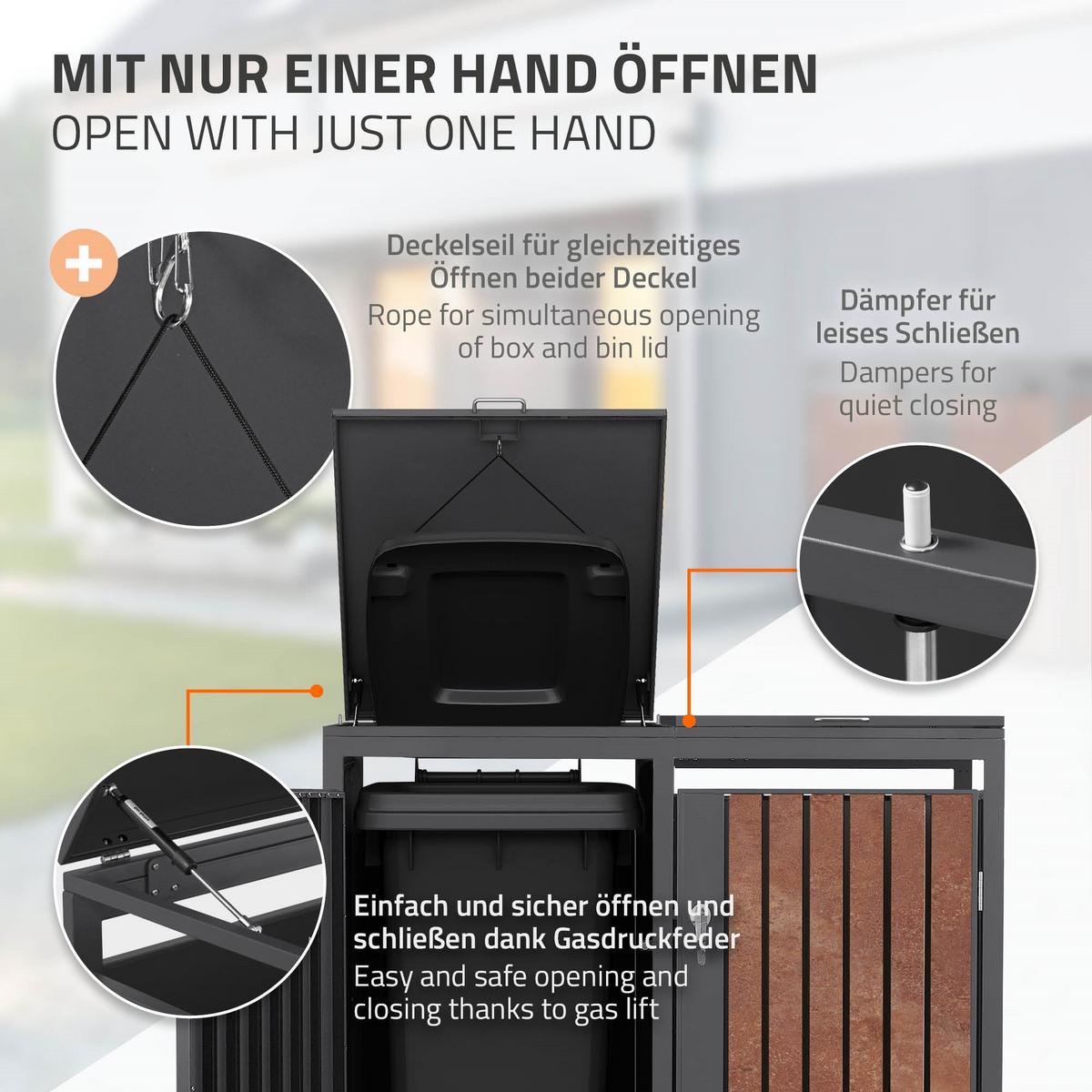 MÜLLTONNENBOX 4er Anthrazit-Rostoptik - Rotbraun, Metall (264/120/80cm) - ML-DESIGN