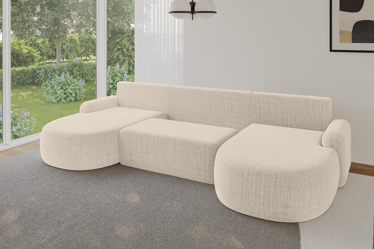 WOHNLANDSCHAFT mit Schlaffunktion und Bettkasten LIRA-U - 335x172x89 Beige - Beige, Holzwerkstoff/Textil (335/89/172cm) - ALTDECOR