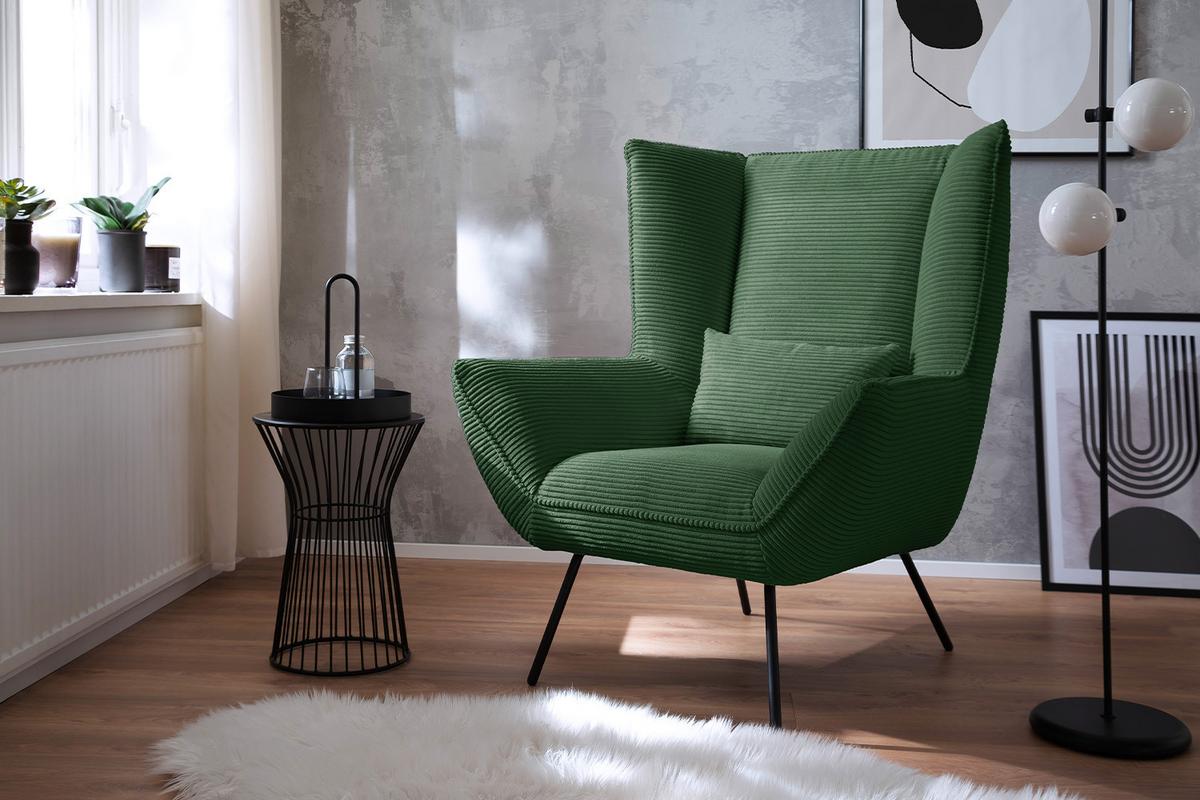 SESSEL IVA Smaragdgrün Cord - Smaragdgrün/Schwarz, Textil/Metall (90/112/94cm) - KAWOLA