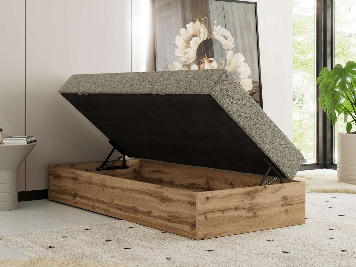 BOXBETT WOOD ZERO 90/200 - Dunkelbeige Struktur - H4 - Topper T25 - Cappuccino, Textil (90/200cm) - MKS