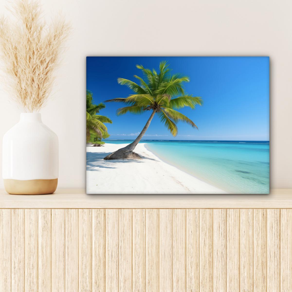 LEINWANDBILD Strand - Palme - Tropisch - Meer Wandbild 40x30 cm - Grün, Textil (40/30cm) - MuchoWow