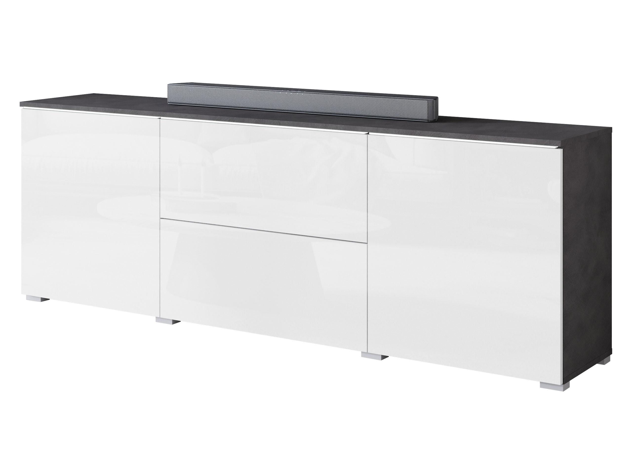 TV-LOWBOARD Vera 180 mit weißer LED Beleuchtung - Weiß Hochglanz/Silberfarben, Holzwerkstoff/Kunststoff (180/62/35cm) - MIRJAN24