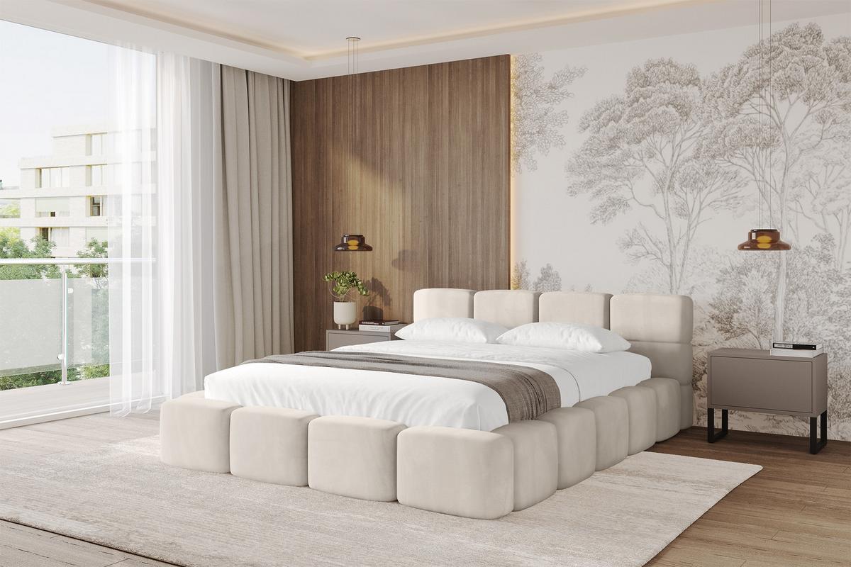POLSTERBETT mit Bettkasten und Lattenrost, Bett mit Kopfteil, Boxbett ohne Matratze, Doppelbett mit Stauraum - NATA-v1 200x200 Beige - Beige, Holzwerkstoff/Textil (200/200cm) - ALTDECOR
