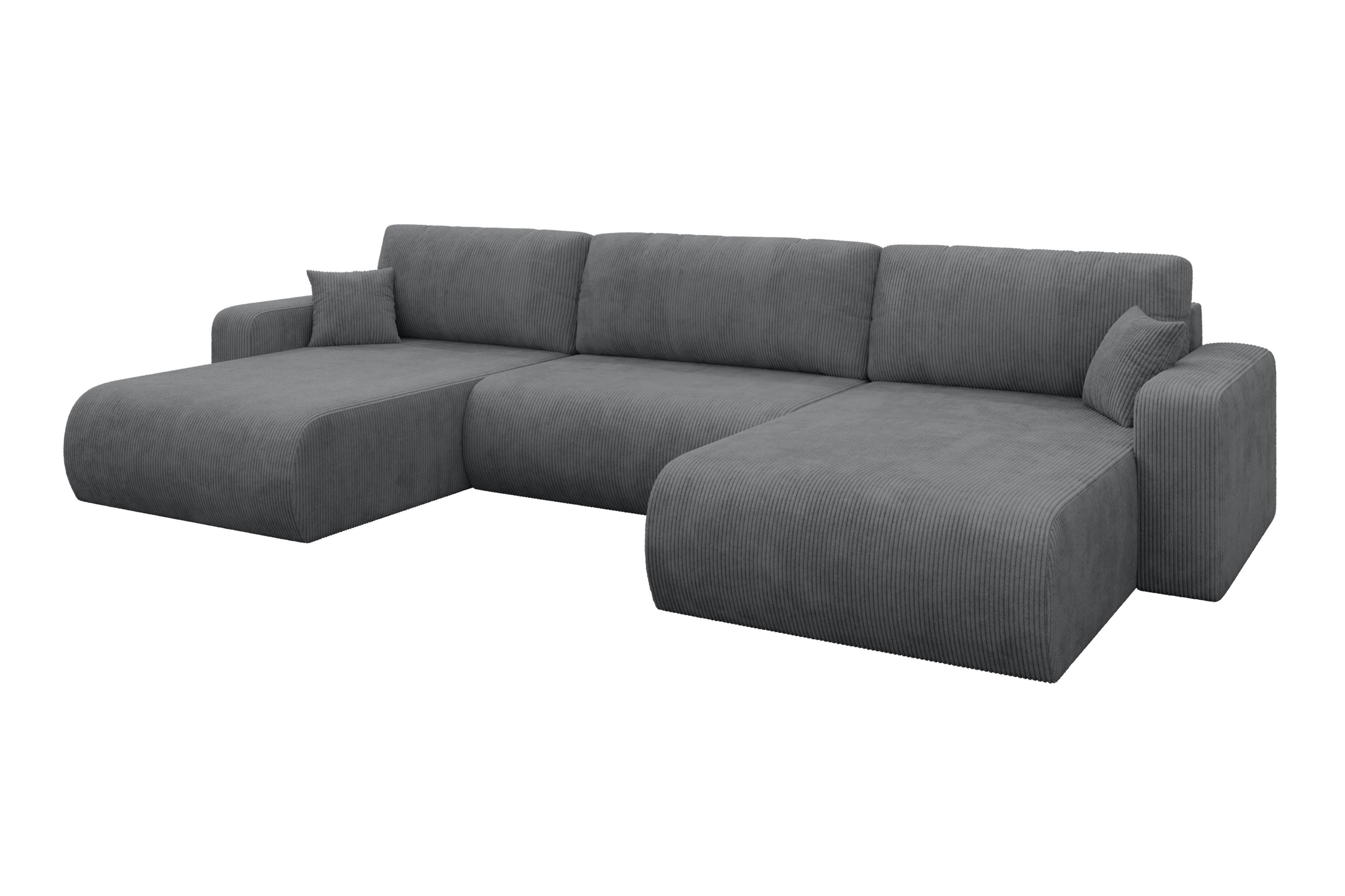 WOHNLANDSCHAFT mit Schlaffunktion und Bettkasten BERY-U 377x193x88 Dunkelgrau Cord - Dunkelgrau/Schwarz, Holzwerkstoff/Kunststoff (377/88/193cm) - ALTDECOR