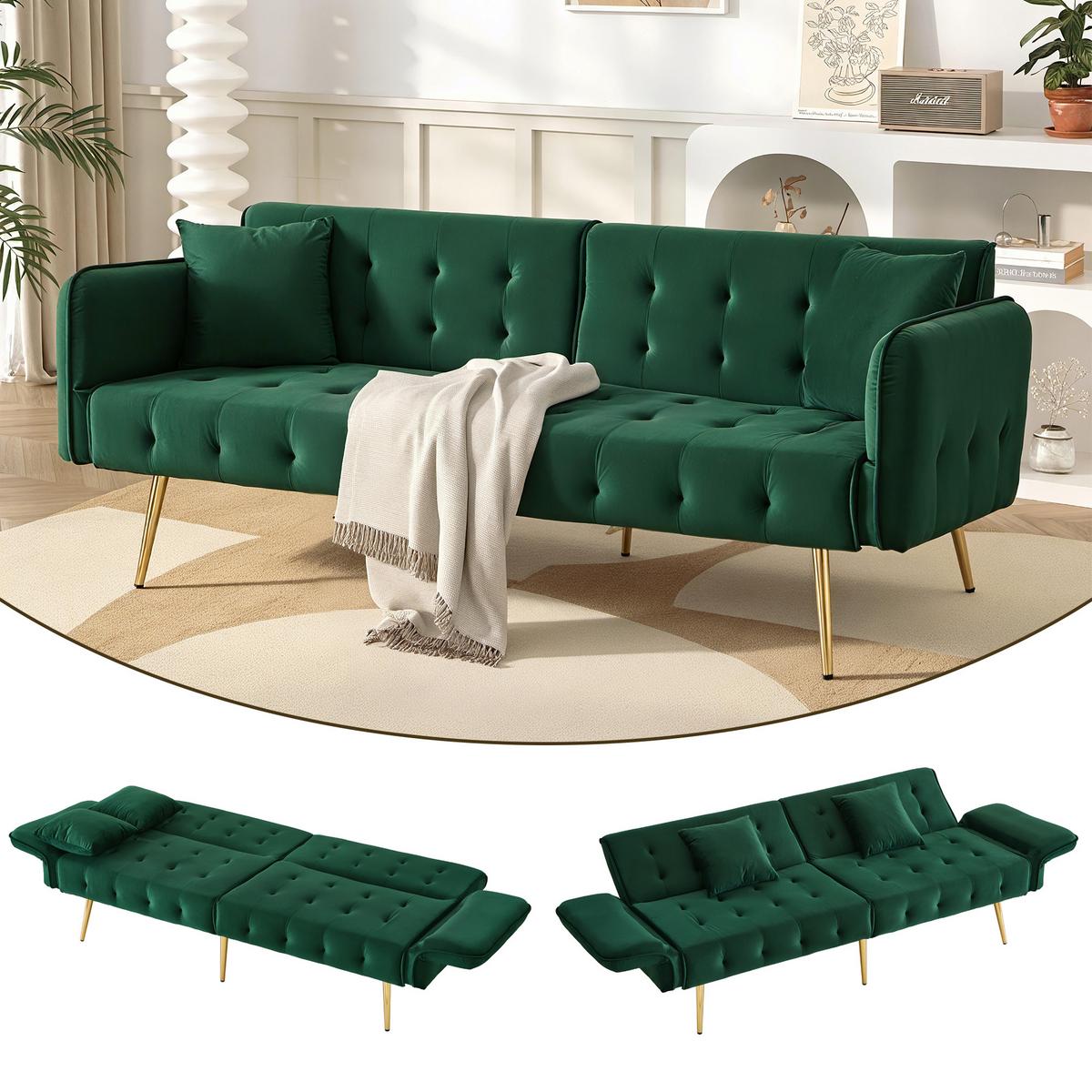 SCHLAFSOFA 2-in-1 Funktion Velours - Grün, Kunststoff (178/70/82cm) - Urban Meuble