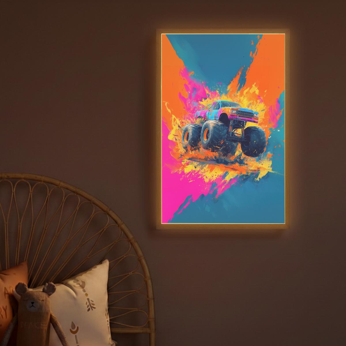 NACHTTISCHLAMPE MIT AKKU Monstertruck - Abstrakt - Farbspritzer - Farbenfroh 40x60 cm - Pink, Holzwerkstoff (8/40/60cm) - OnlyWow