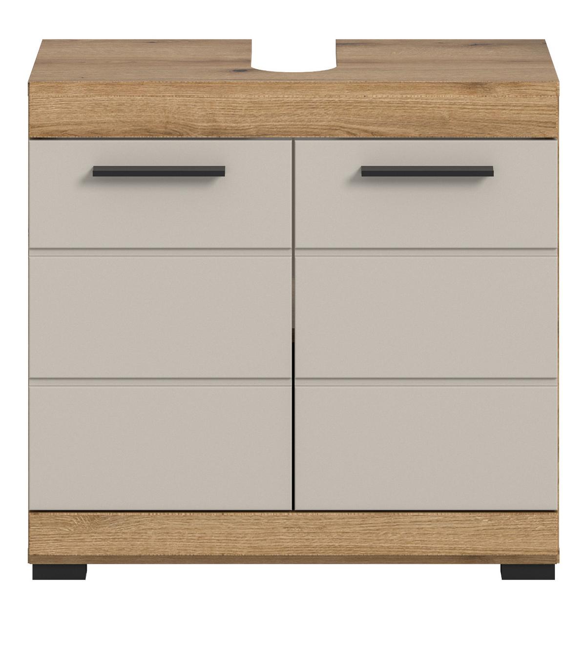WASCHBECKENUNTERSCHRANK Eiche mit Sand / Kaschmir, Badschrank Breite 60 cm - Kaschmir/Eichefarben, Holzwerkstoff/Kunststoff (60/56/34cm) - Inn.Furn