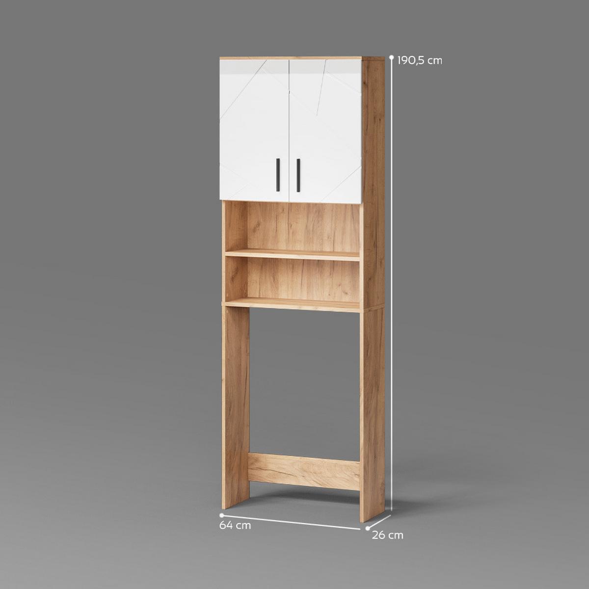WASCHMASCHINENSCHRANK Ronco Weiß Hochglanz/Goldkraft Eiche 64 x 190.5 cm - Honigeiche/Weiß Hochglanz, Holzwerkstoff (64/190.5/26cm) - Livinity®