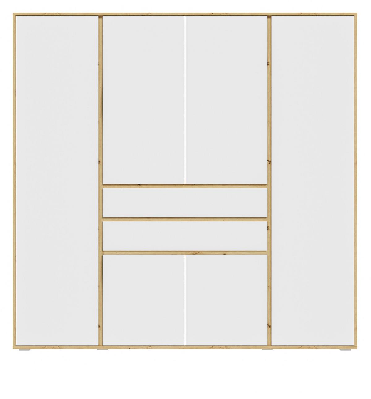 KLEIDERSCHRANK weiß, Eiche Artsian 197 x 194 cm, Drehtürenschrank 6-türig - Silberfarben/Weiß, Holzwerkstoff/Kunststoff (197/194/56cm) - Inn.Furn