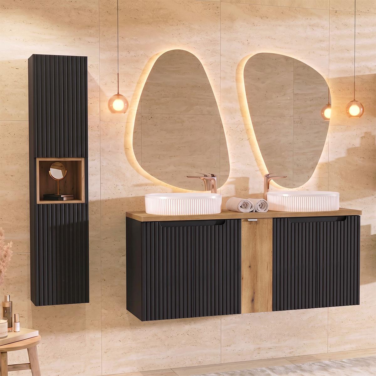 BADMÖBEL 140cm Riva 2er-Set Schwarz und Holz - Schwarz, Holzwerkstoff (140/57/40cm) - Petits-meubles