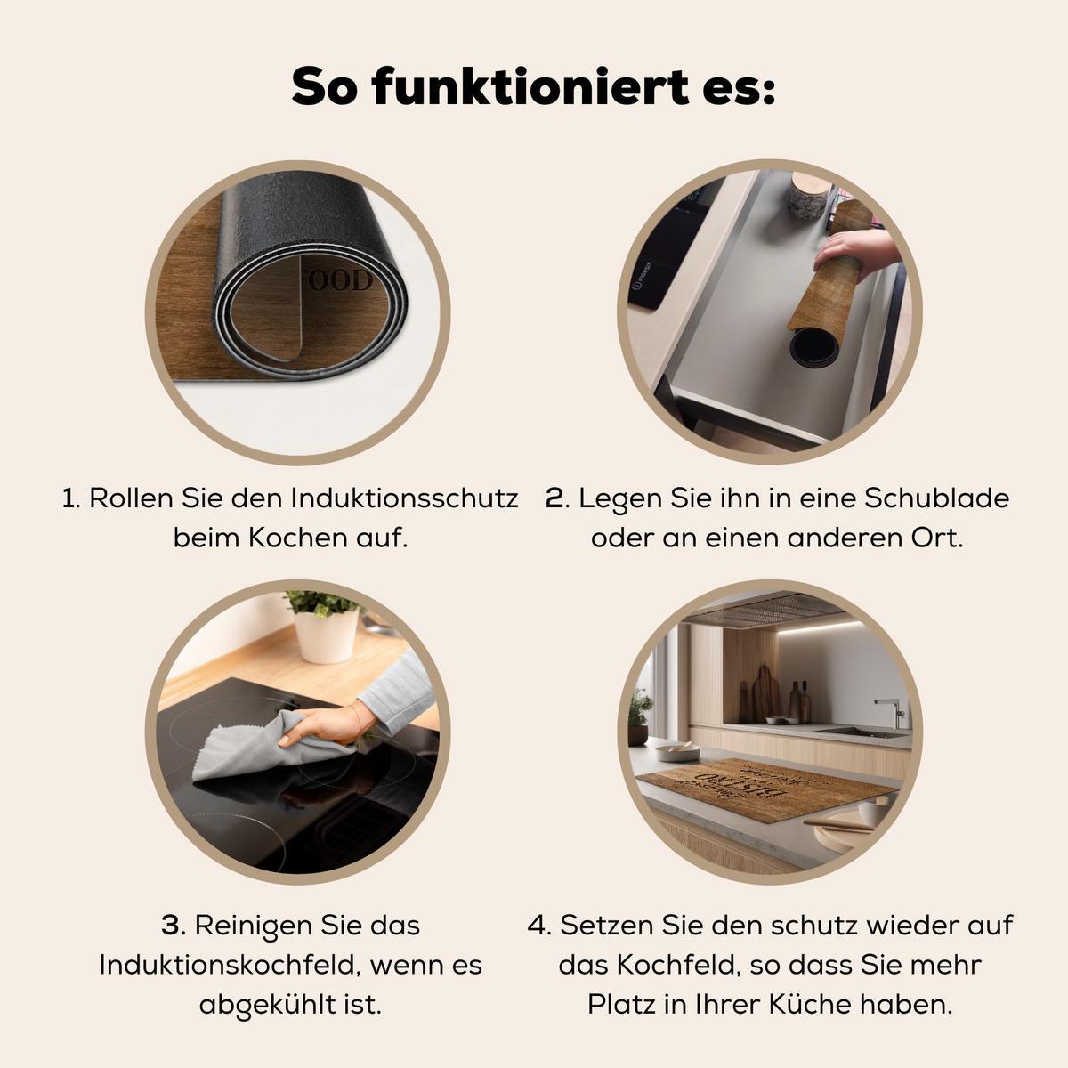 HERDABDECKPLATTE Zitat - Bistro - Guten Appetit - Süßes Zuhause - Holzmaserung Ceranfeldabdeckung 90x52 cm - Braun, Kunststoff (90/52/0.2cm) - MuchoWow