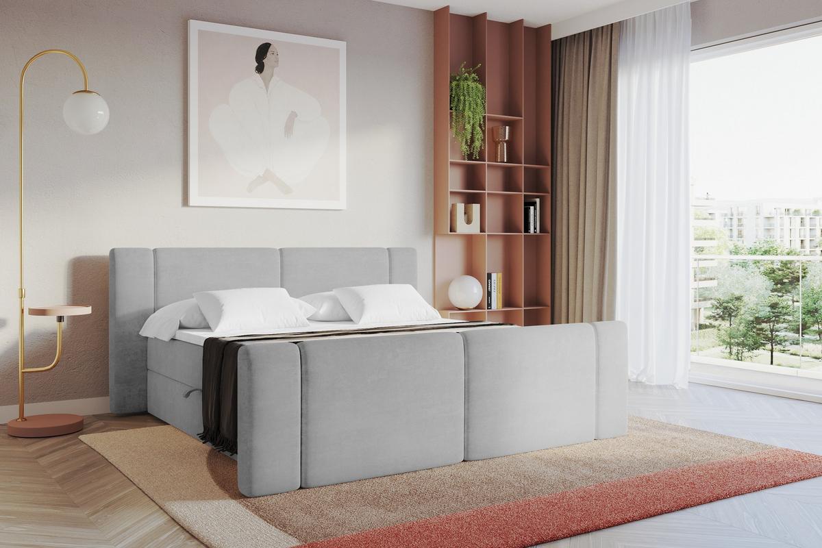 BOXBETT mit Matratze H4 - EVON Zanozek - 180x200 cm Grau - Greige, Holzwerkstoff (180/200cm) - ALTDECOR
