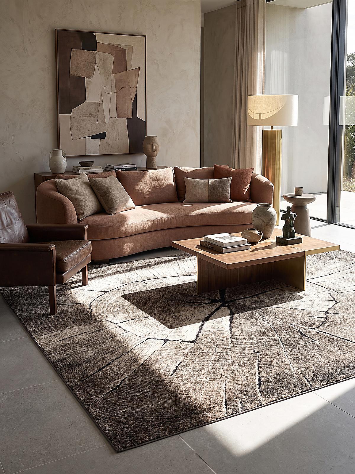 TEPPICH Kurzflor OGLIO Abstrakt Polypropylen-Polyester Natur Ø 120 cm Rund - Beige, Textil (120/120cm) - KADIMA DESIGN