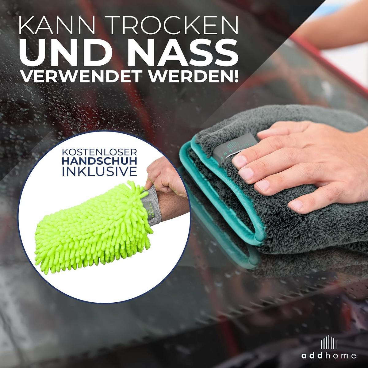 AUTO-MIKROFASERTUCH 3 Tücher plus 1 Handschuh - Multicolor, Textil (40/40cm) - addhome
