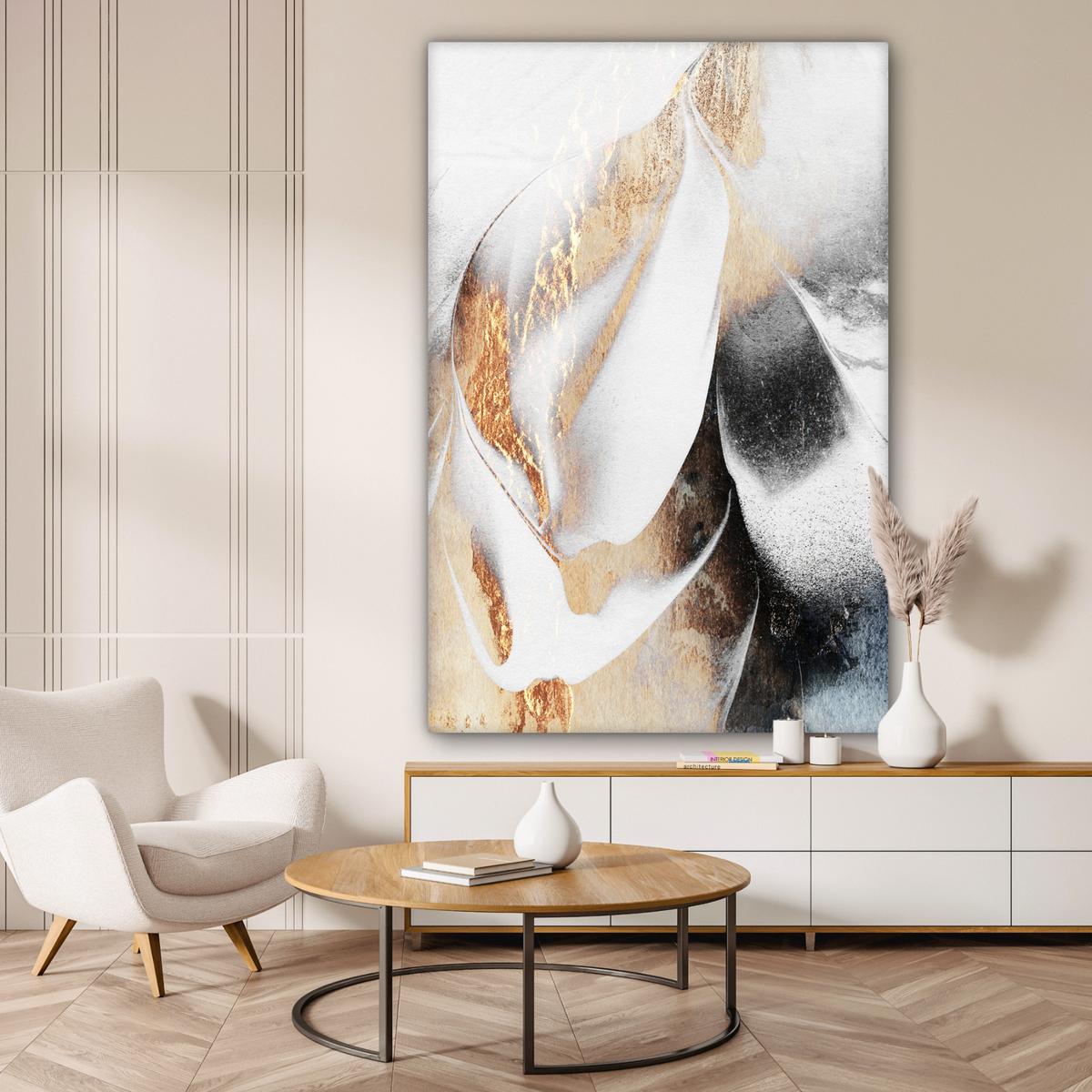 LEINWANDBILD Luxus - Abstrakt - Gold - Weiß Deko Groß 90x140 cm - Goldfarben, Textil (90/140cm) - MuchoWow