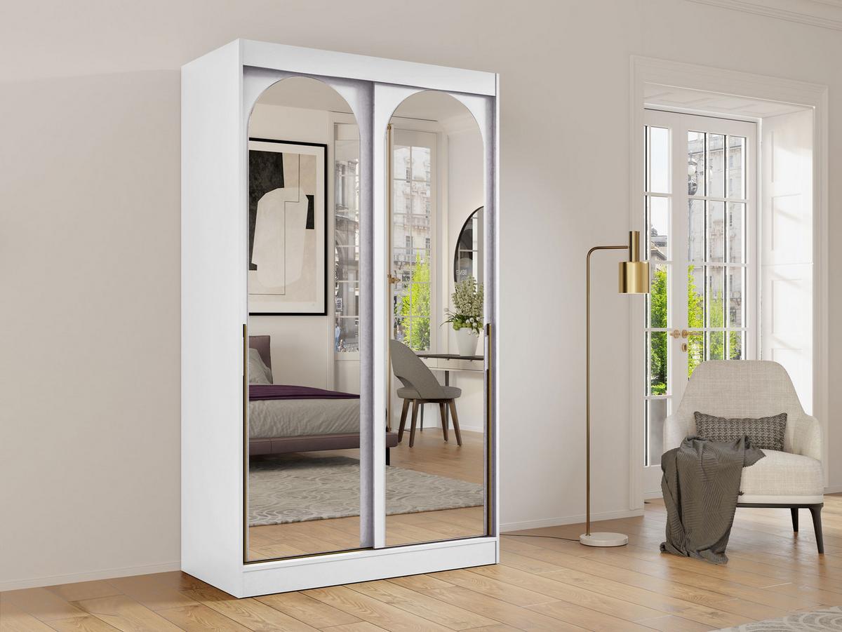 SCHIEBETÜRENSCHRANK Modin 120 - Goldfarben/Weiß, Holzwerkstoff/Kunststoff (120/216/65cm) - MIRJAN24