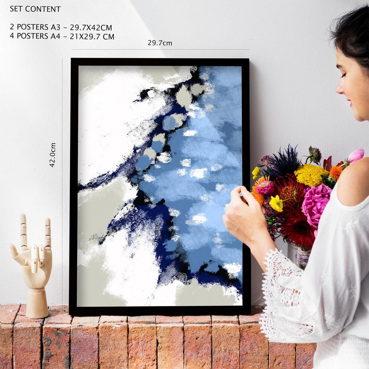 POSTER Set Mit 6 Blau Alte Koffer In Kulissen Abstracts Ästhetische Dekorative Gemälde Für Ihr Wohnzimmer Zuhause A3 & A4 Schwarzer Rahmen - Schwarz, Papier (29/3cm) - Nacnic