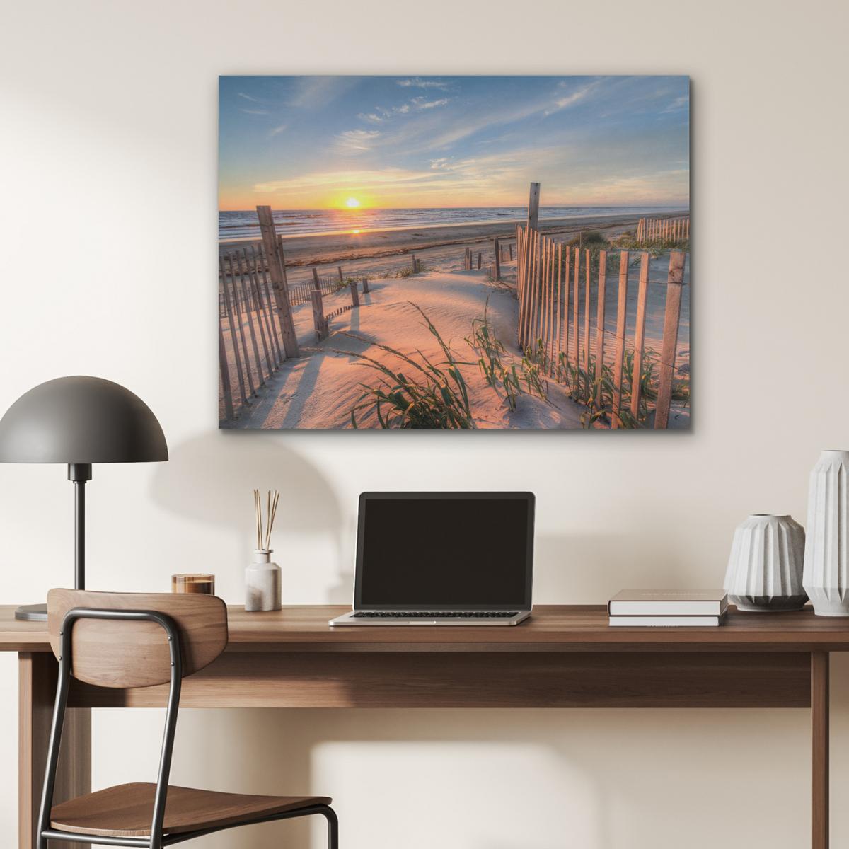 AKUSTIKBILD Strand - Meer - Düne - Sonnenuntergang - Landschaft Gemälde 80x60 cm - Beige, Kunststoff (80/60/0.9cm) - MuchoWow