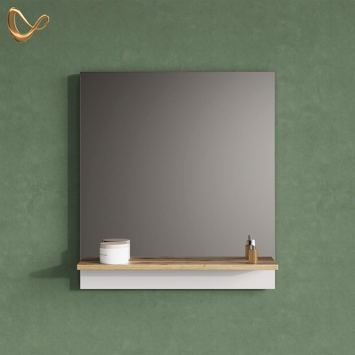 BADSPIEGEL Timavo Weiß 60 x 67 cm mit Regal - Weiß, Holzwerkstoff (60/67/14cm) - Livinity®