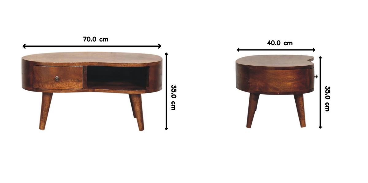 COUCHTISCH Massivholz Mini Kastanien-Welle, 1 Schublade und Offenes Fach, Dunkelbraun - Dunkelbraun/Messingfarben, Mangoholz/Holz (40/70/35cm) - Artisan Furniture