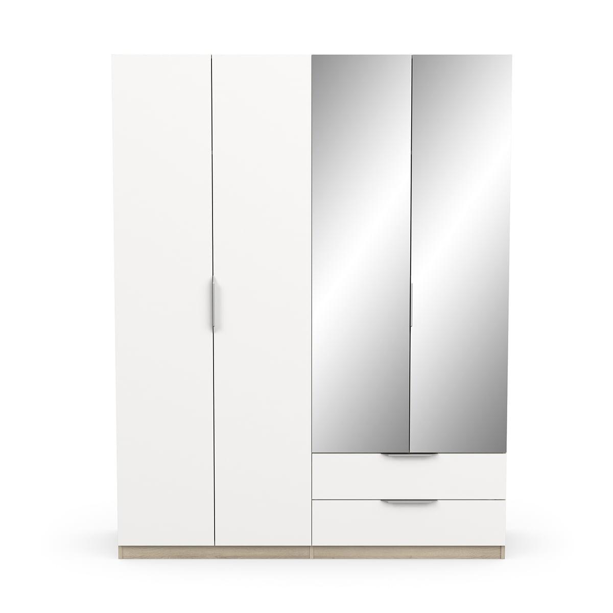 KLEIDERSCHRANK mit 4 Türen, 2 Schubladen und 2 Spiegeln Ghost - L157,3 cm - Weiß/Sonoma Eiche, Holzwerkstoff (51.1/203/204.5cm) - Demeyere