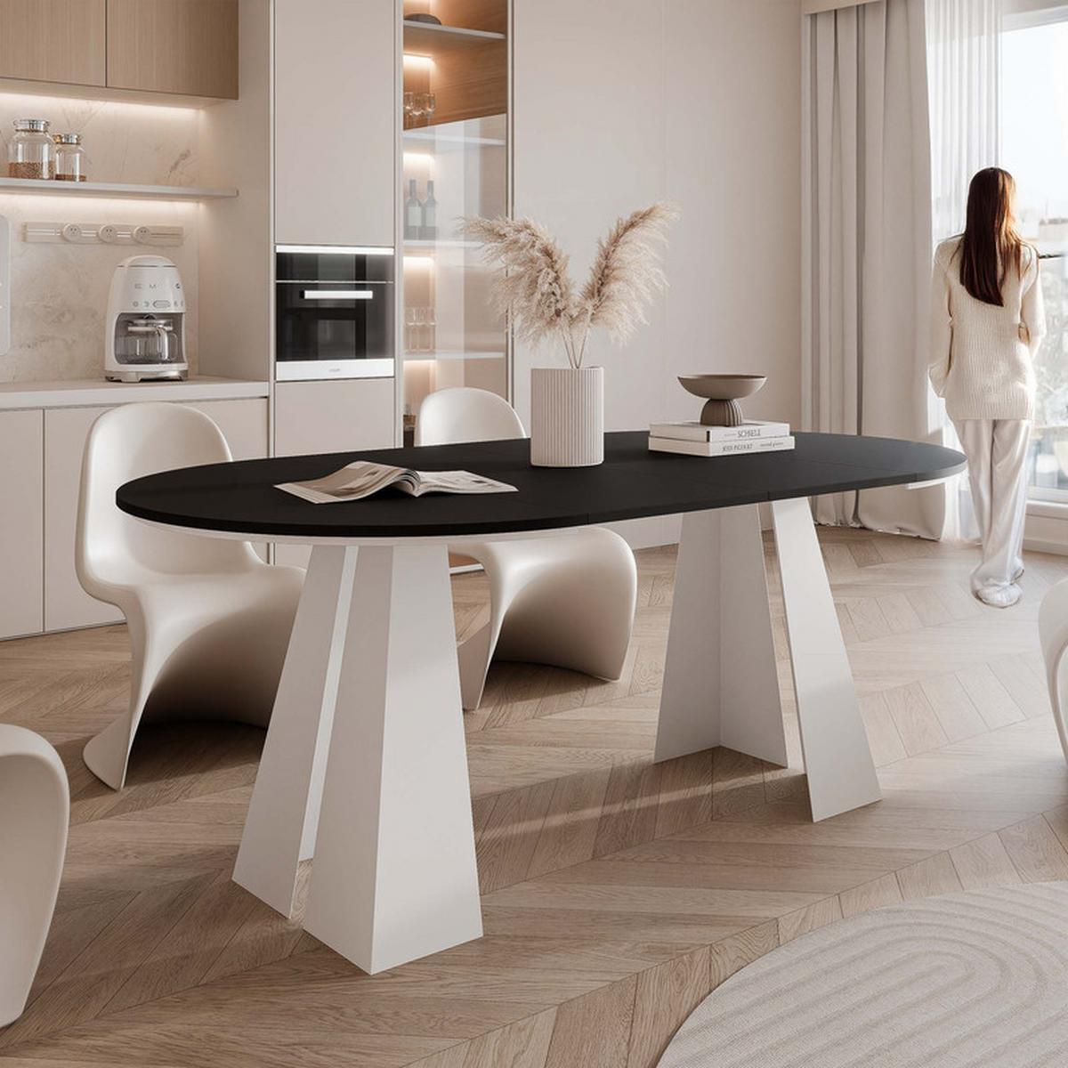 AUSZIEHTISCH FORTE 120/76 cm, Weiß / Schwarz - Schwarz/Weiß, Holzwerkstoff/Metall (120/120/76cm) - Idohome