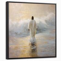 LEINWAND Bilder mit Rahmen - Gemälde - Welle - Jesus - Abstrakt - 50x50 - Goldfarben, Textil (50/50cm) - MuchoWow