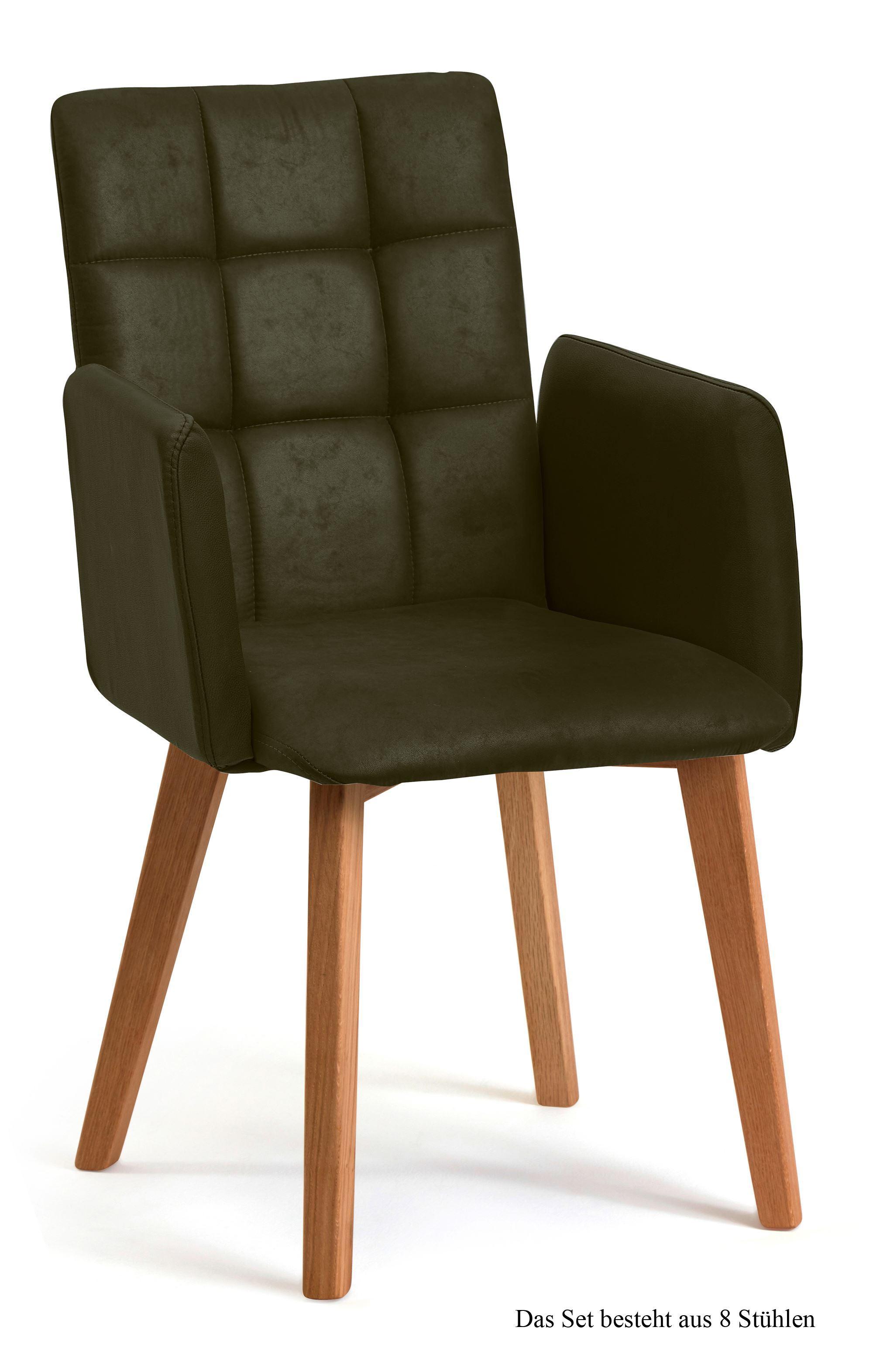 ARMLEHNSTUHL (8er-Set) Dareia 52x91x60 Eiche geölt/Khaki - Dunkelgrün/Eichefarben, Kunststoff (60/91/52cm) - 58aufmkessel