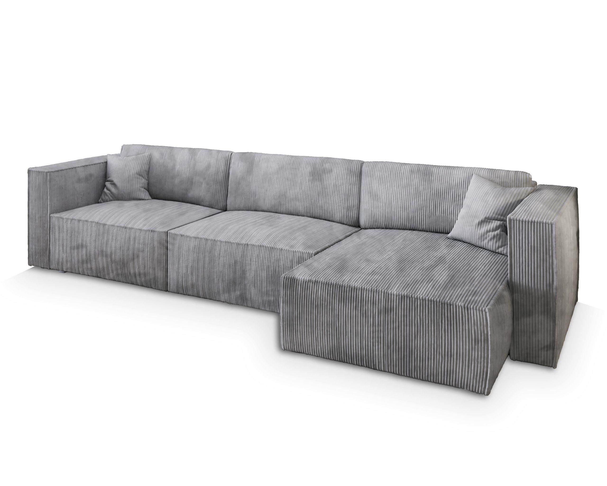 ECKSOFA TOLMO P Hellgrau Kordstoff mit Schlaffunktion - Hellgrau/Grau, Holz/Kunststoff (347/148cm) - MASSENO