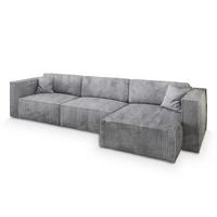 ECKSOFA TOLMO P Hellgrau Kordstoff mit Schlaffunktion - Hellgrau/Grau, Holz/Kunststoff (347/148cm) - MASSENO