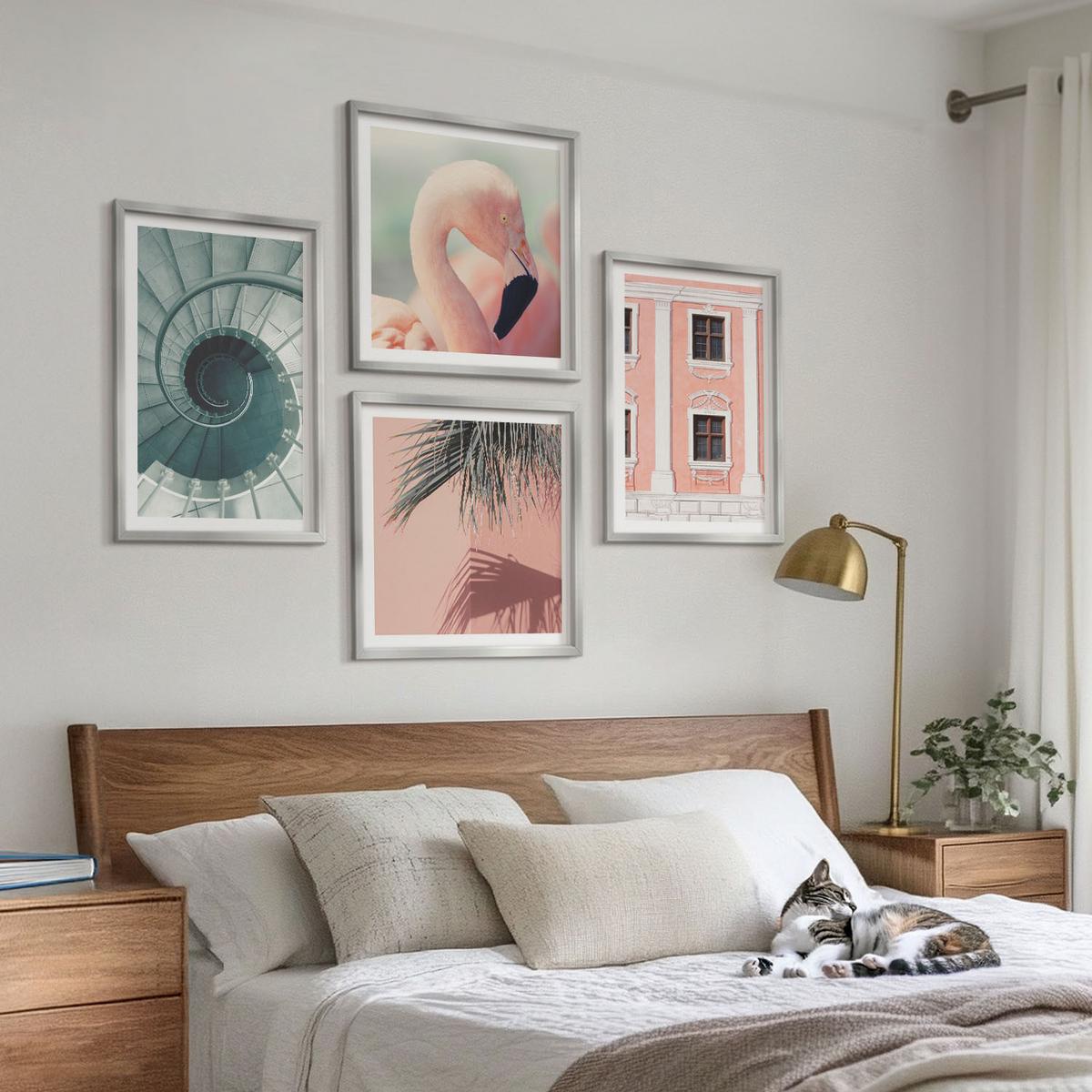 BILDER SET 4er Set - 50x50 cm & 40x60 cm Silberner Rahmen - Architektur-Pastellmuster - Silberfarben, Kunststoff (50/50cm) - TULUP