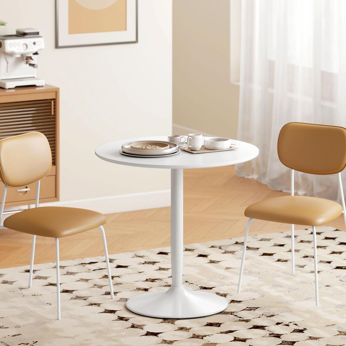 ESSTISCH Runder Küchentisch, Rutschfester Esszimmertisch für 2 Personen Weiß - Weiß, Holzwerkstoff/Metall (80/80/75cm) - HOMCOM