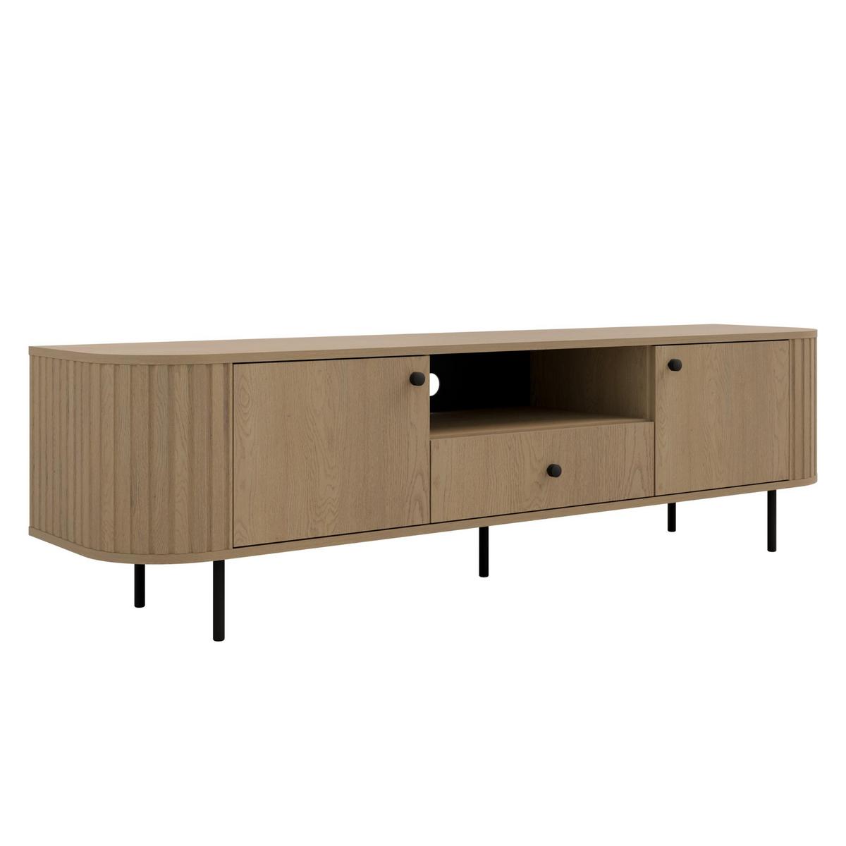LOWBOARD Halay Eiche Cremona, 2 Türen & 1 Schublade Moderne Rillenstruktur 180,6 cm - Eichefarben/Schwarz, Holzwerkstoff/Metall (180.6/50/42.3cm) - AX Living