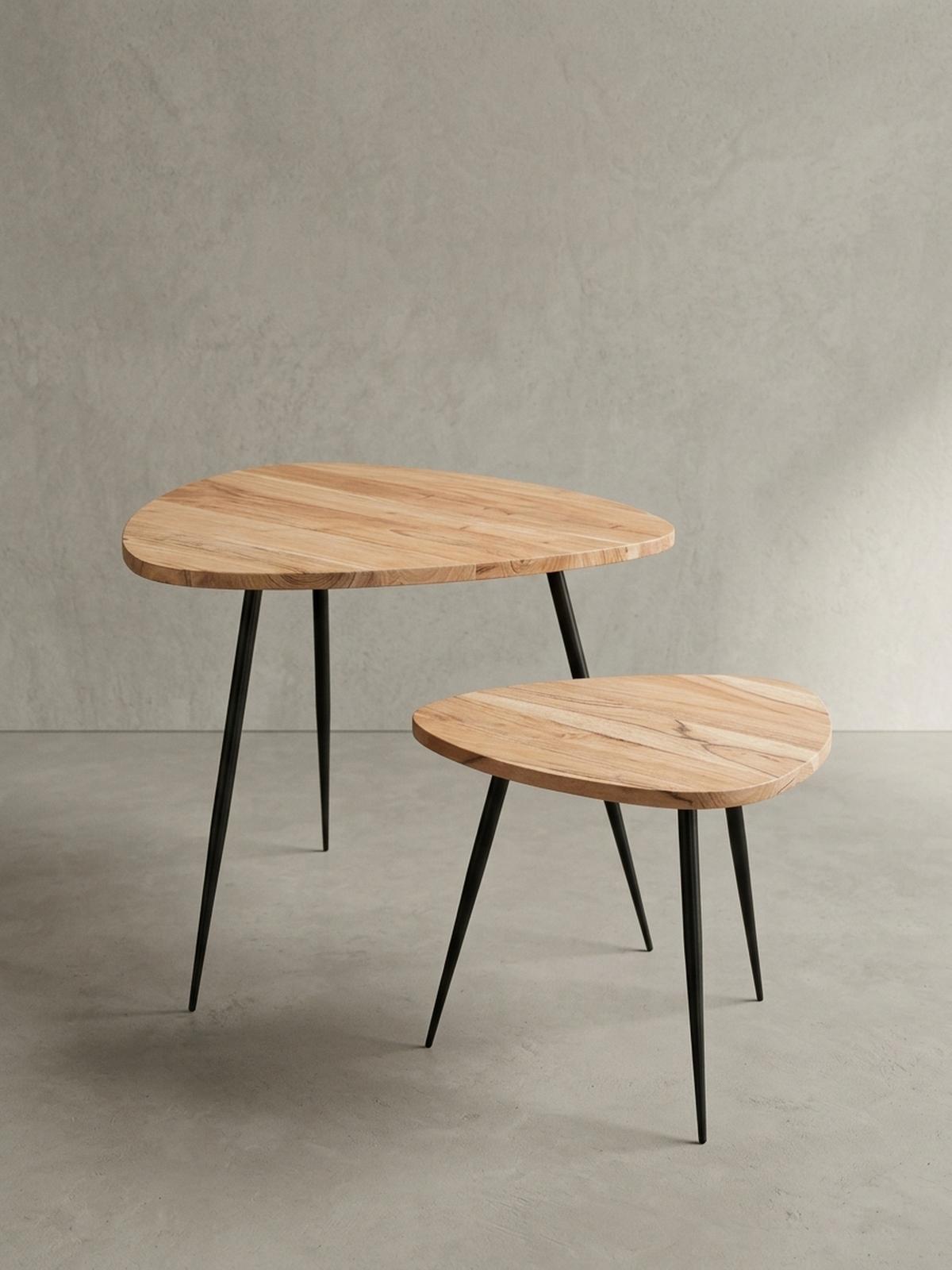 BEISTELLTISCH Set – Holz Metall Braun Schwarz 60x51x60 cm 42x37x42 cm - Beige/Schwarz, Holz/Metall (60/60/51cm) - KADIMA DESIGN