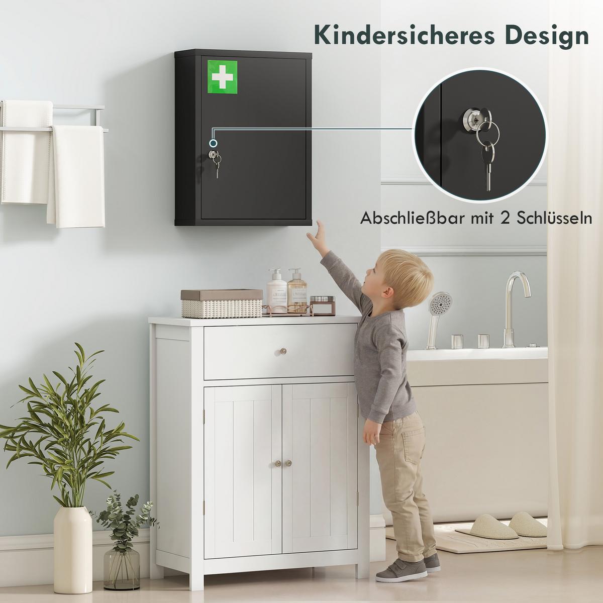 MEDIZINSCHRANK Kaltgewalzter-Stahl Schwarz - Schwarz, Metall (15/53.5/40cm) - Kleankin