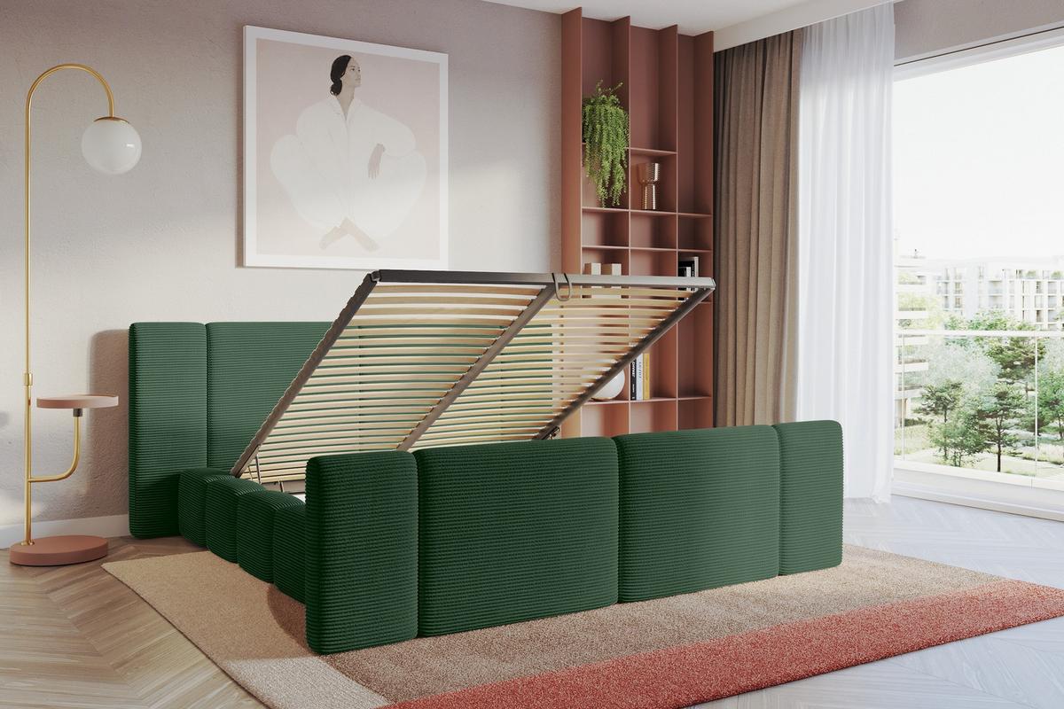 POLSTERBETT mit Bettkasten, Fußteil und Lattenrost, Boxbett ohne Matratze - NILO-Z 140x200 Grün - Grün, Holzwerkstoff/Textil (140/200cm) - ALTDECOR
