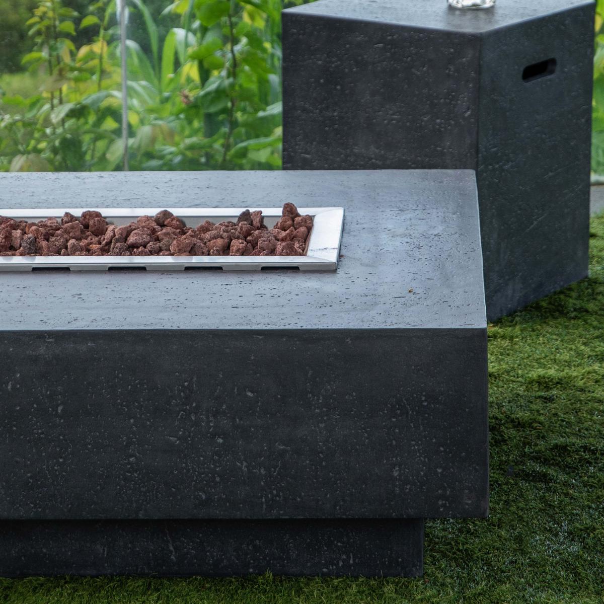 Feuertisch Hampton Faserbeton Dunkelgrau - Dunkelgrau, KONVENTIONELL, Stein/Metall (35/35/142cm) - Gardenson